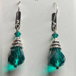 Silver and Green Drop Earrings